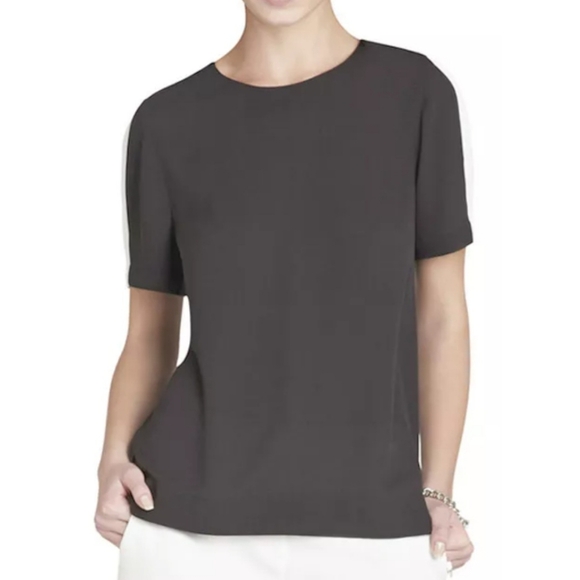 BCBG MaxAzria | Elloyn Cut Out Colorblock Blouse | Black & White | Large - Picture 2 of 10